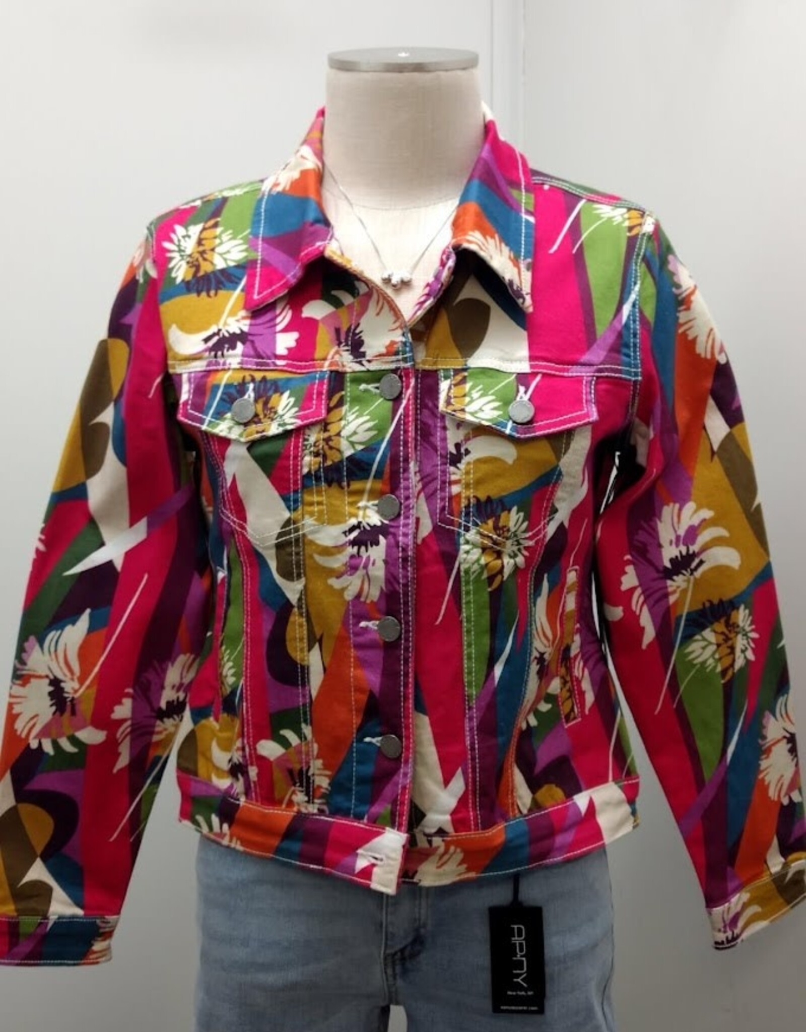 APNY APNY B18A2 Hibiscus Multi Button Front Long Sleeve Denim Jacket