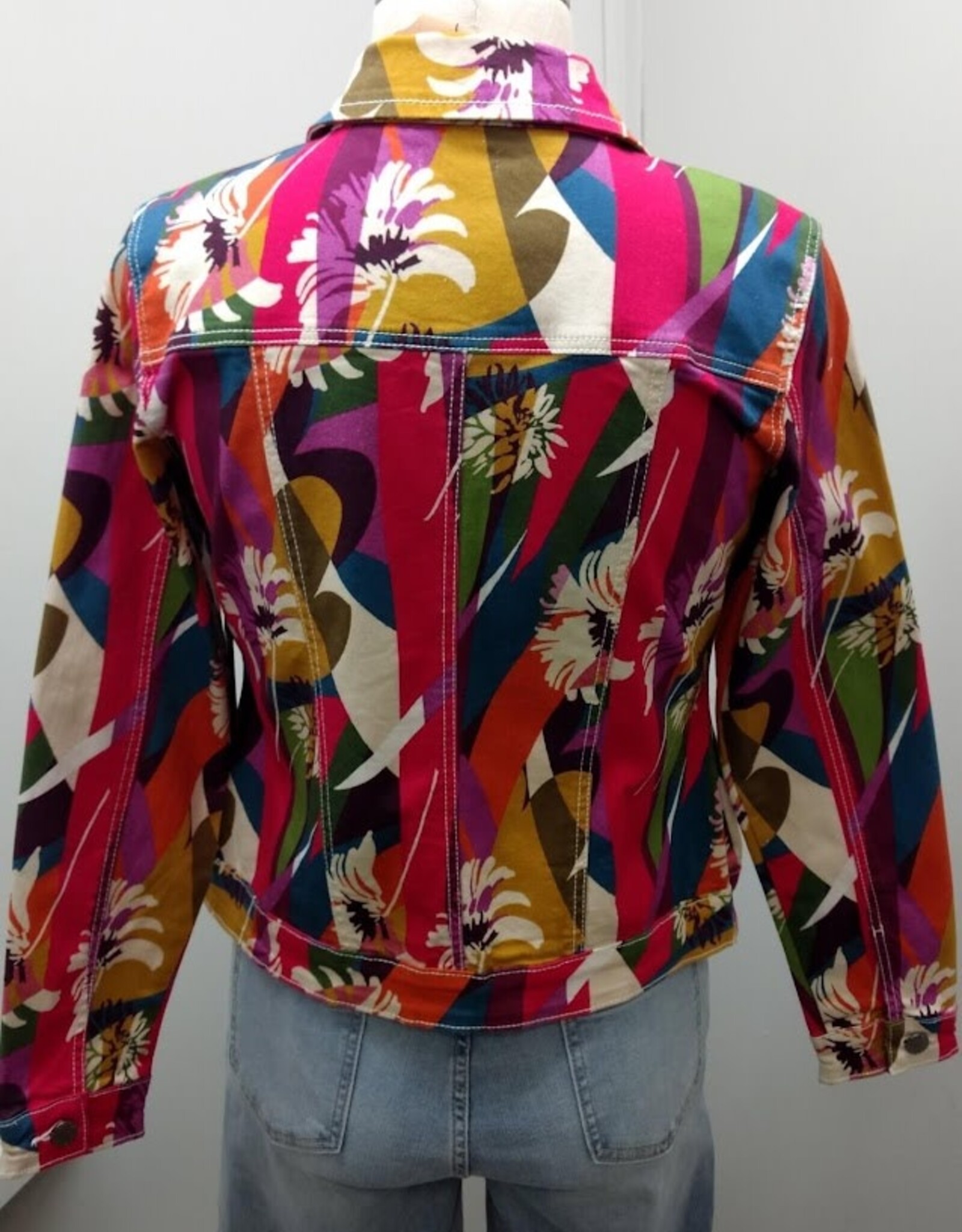 APNY APNY B18A2 Hibiscus Multi Button Front Long Sleeve Denim Jacket