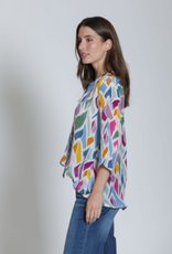 APNY APNY B-51P/C-524D/NC Pink/Blue Multi  V-Neck 3/4 Slv Top w/Tassels