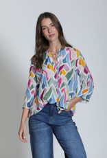 APNY APNY B-51P/C-524D/NC Pink/Blue Multi  V-Neck 3/4 Slv Top w/Tassels