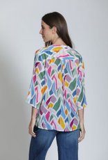 APNY APNY B-51P/C-524D/NC Pink/Blue Multi  V-Neck 3/4 Slv Top w/Tassels