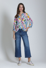 APNY APNY B-51P/C-524D/NC Pink/Blue Multi  V-Neck 3/4 Slv Top w/Tassels