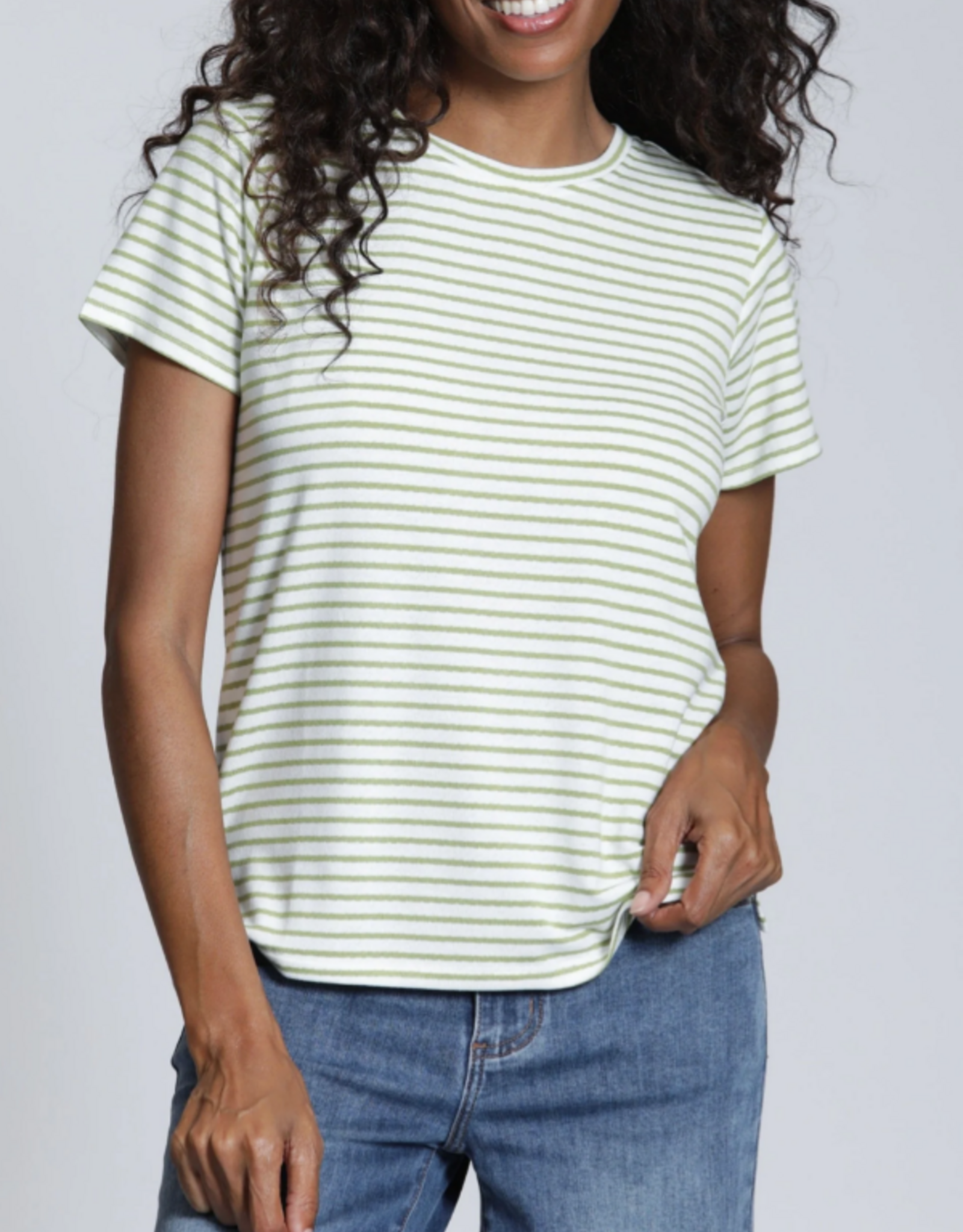 APNY APNY K368A White/Sage Green Crew Neck Short Sleeve Top