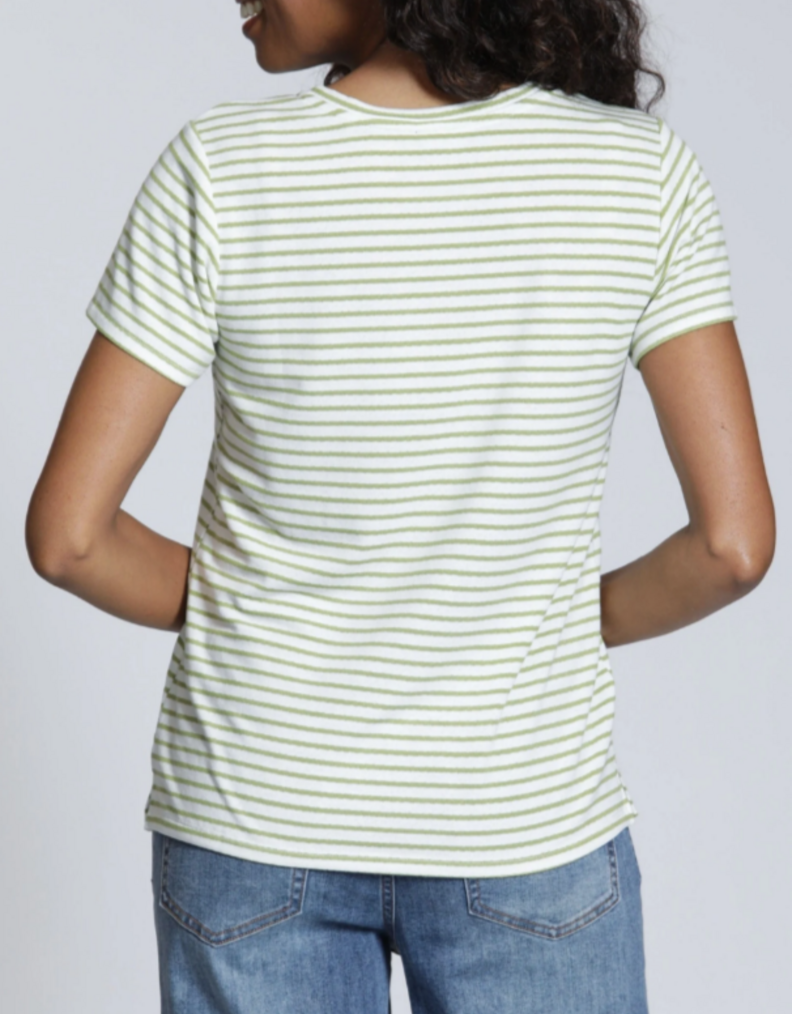 APNY APNY K368A White/Sage Green Crew Neck Short Sleeve Top