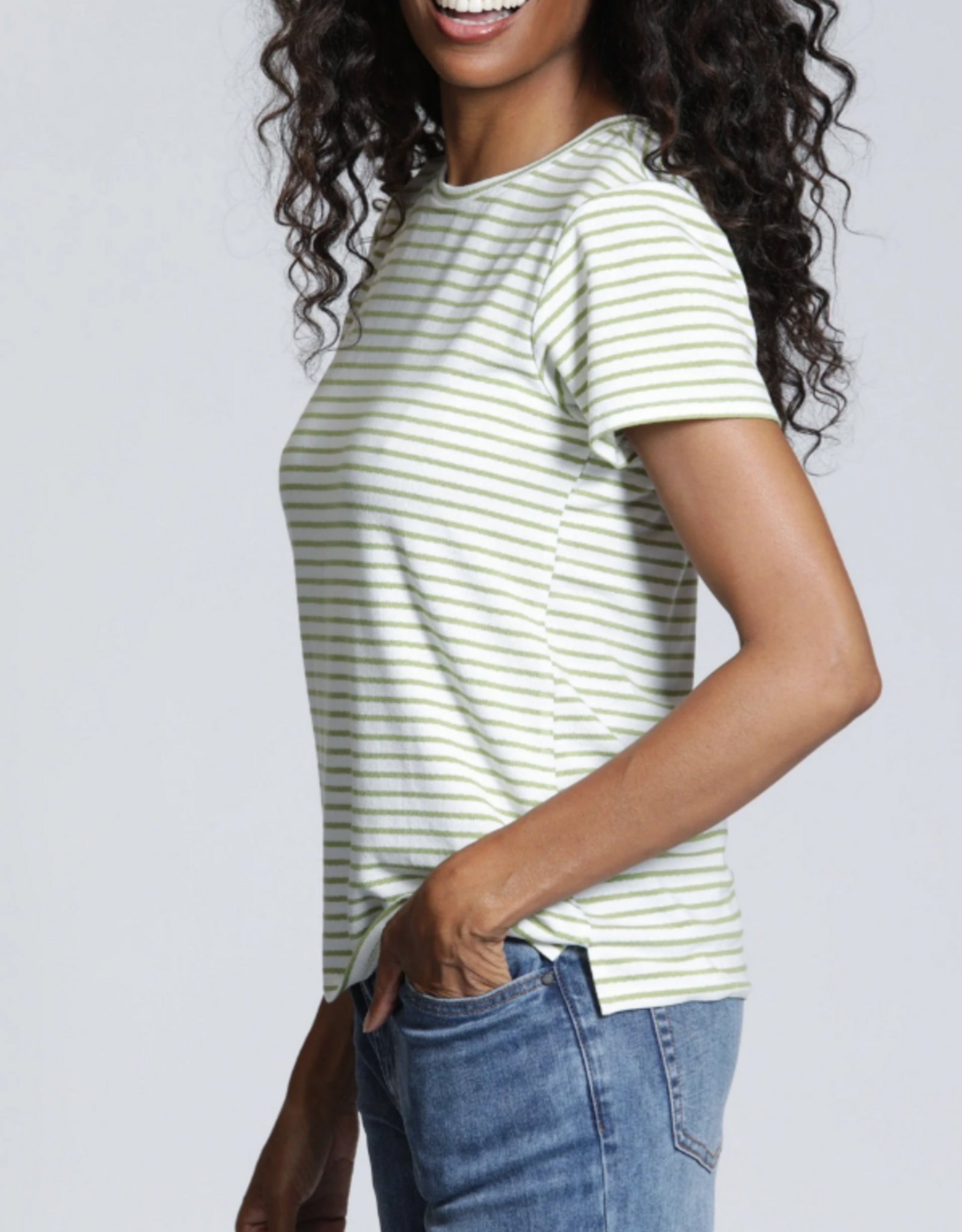 APNY APNY K368A White/Sage Green Crew Neck Short Sleeve Top