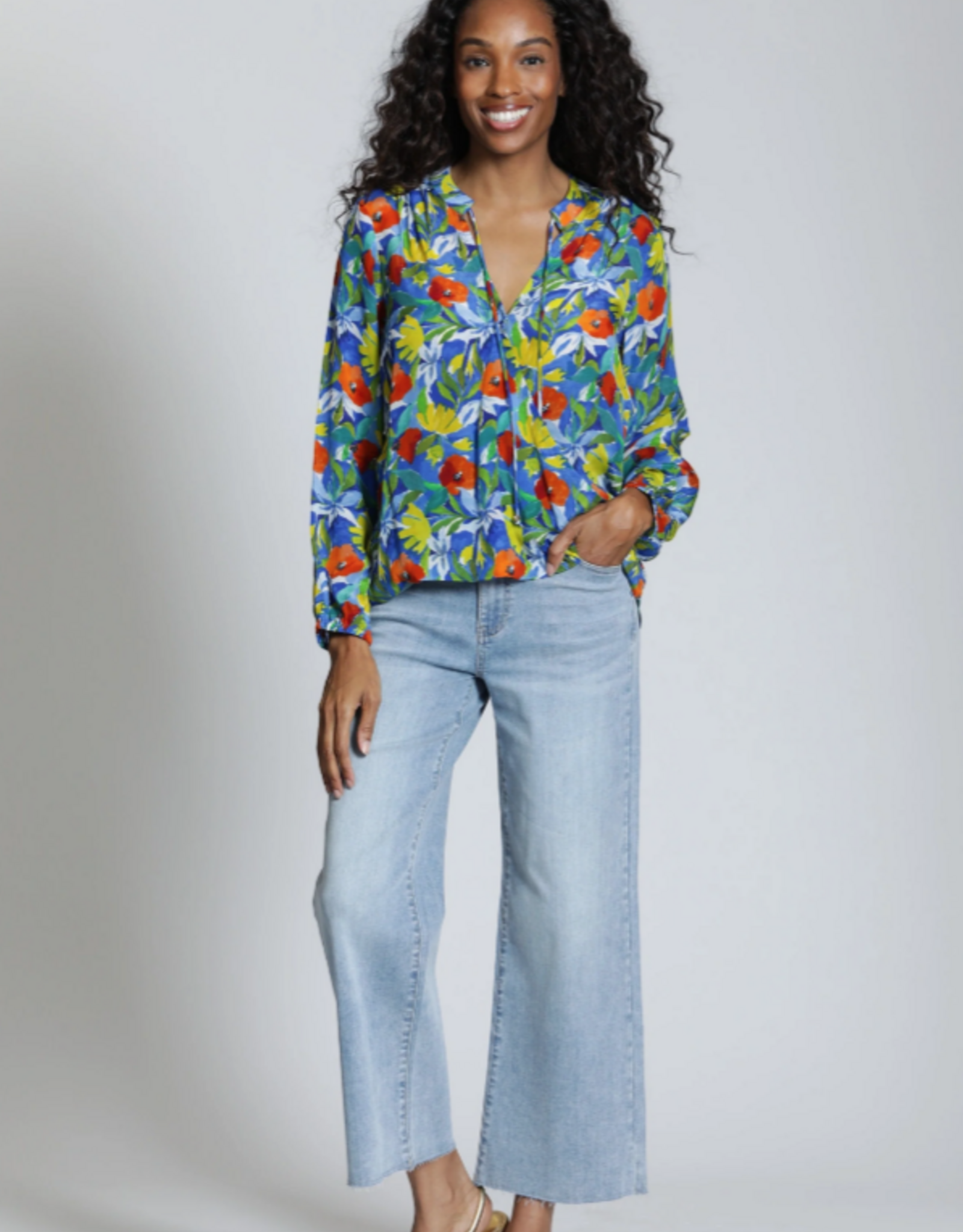 APNY APNY C67B Light Indigo Wide Leg Crop Raw Edge Hem Denim Pant