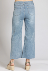 APNY APNY C67B Light Indigo Wide Leg Crop Raw Edge Hem Denim Pant
