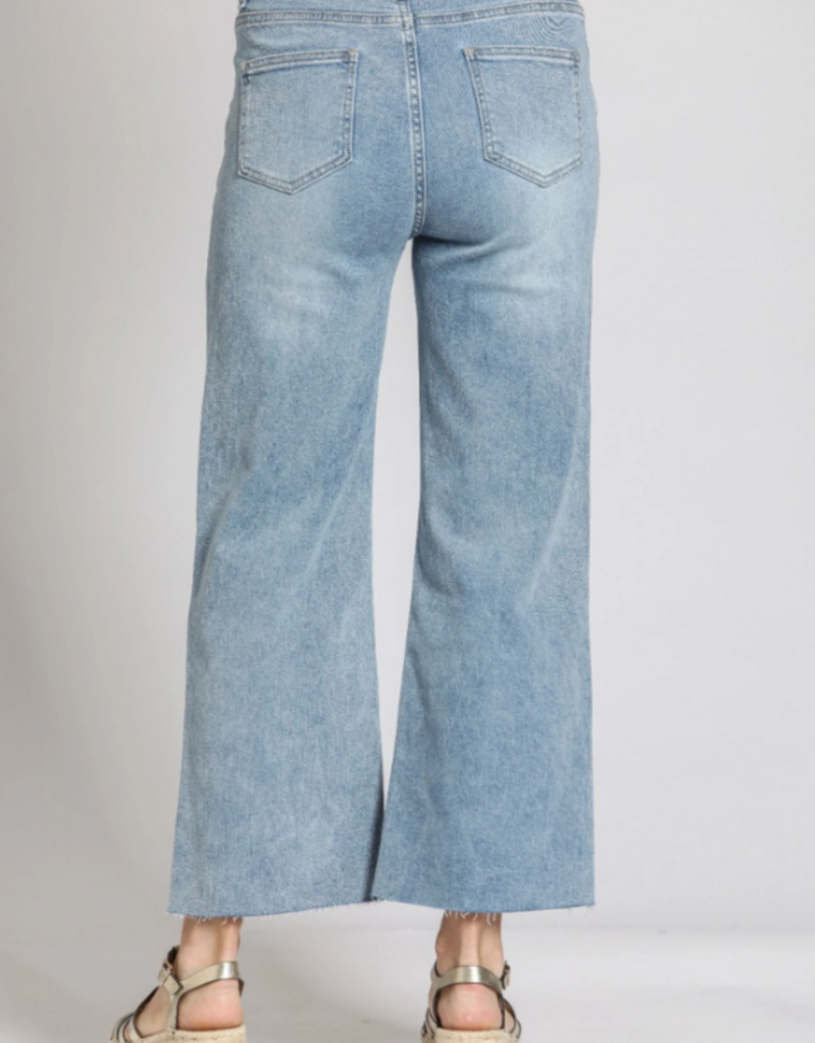 APNY APNY C67B Light Indigo Wide Leg Crop Raw Edge Hem Denim Pant