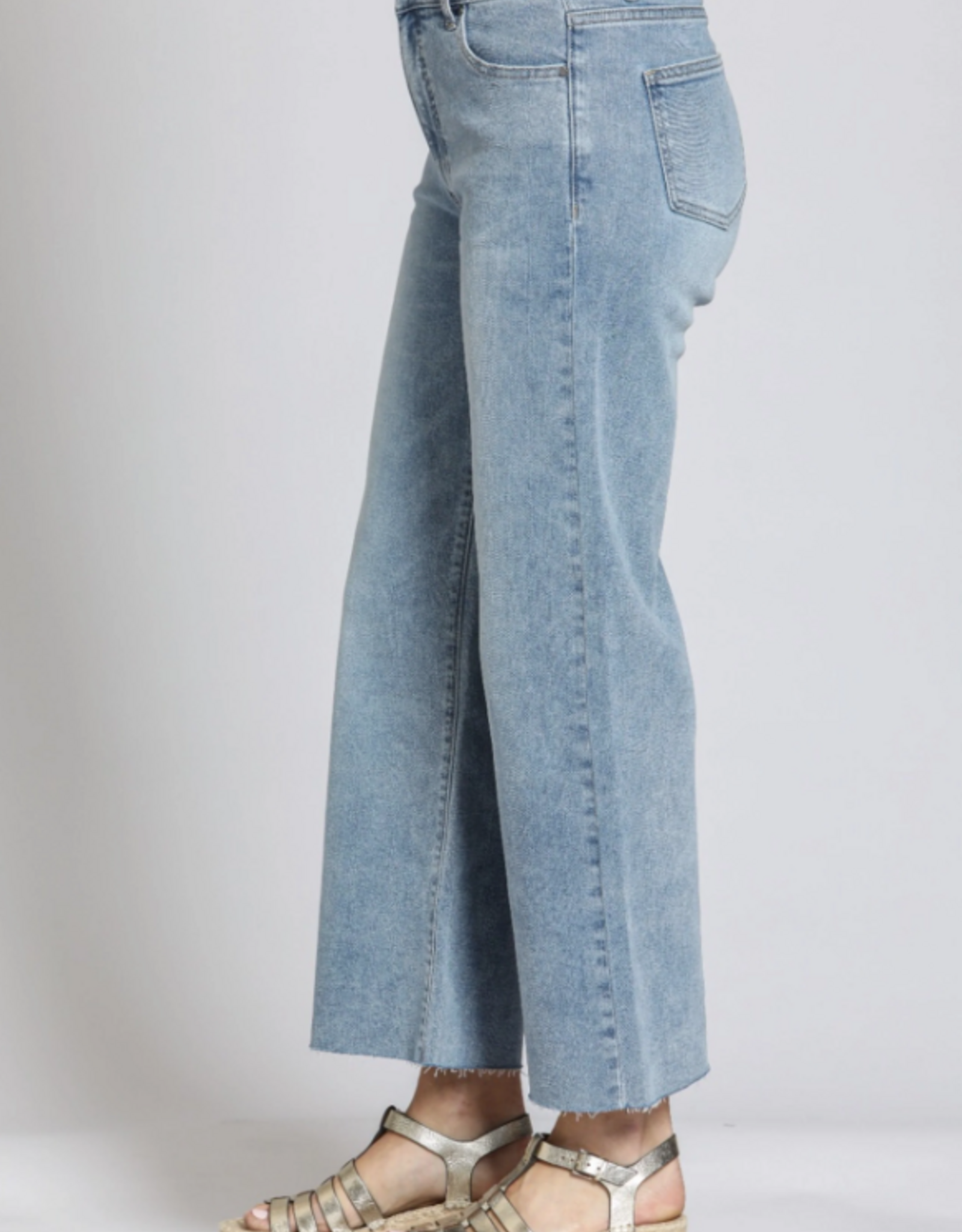 APNY APNY C67B Light Indigo Wide Leg Crop Raw Edge Hem Denim Pant