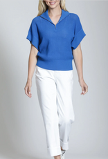 APNY APNY SW166 Cobalt Blue 1/2 Zip 3/4 Sleeve Open Knit Sweater Top
