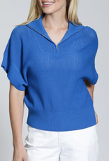 APNY APNY SW166 Cobalt Blue 1/2 Zip 3/4 Sleeve Open Knit Sweater Top