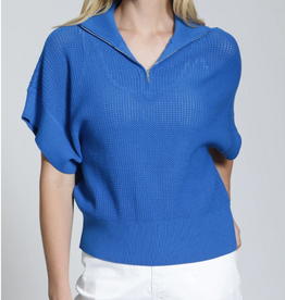 APNY APNY Cobalt Blue 1/2 Zip 3/4 Sleeve Open Knit Sweater Top