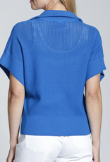 APNY APNY SW166 Cobalt Blue 1/2 Zip 3/4 Sleeve Open Knit Sweater Top