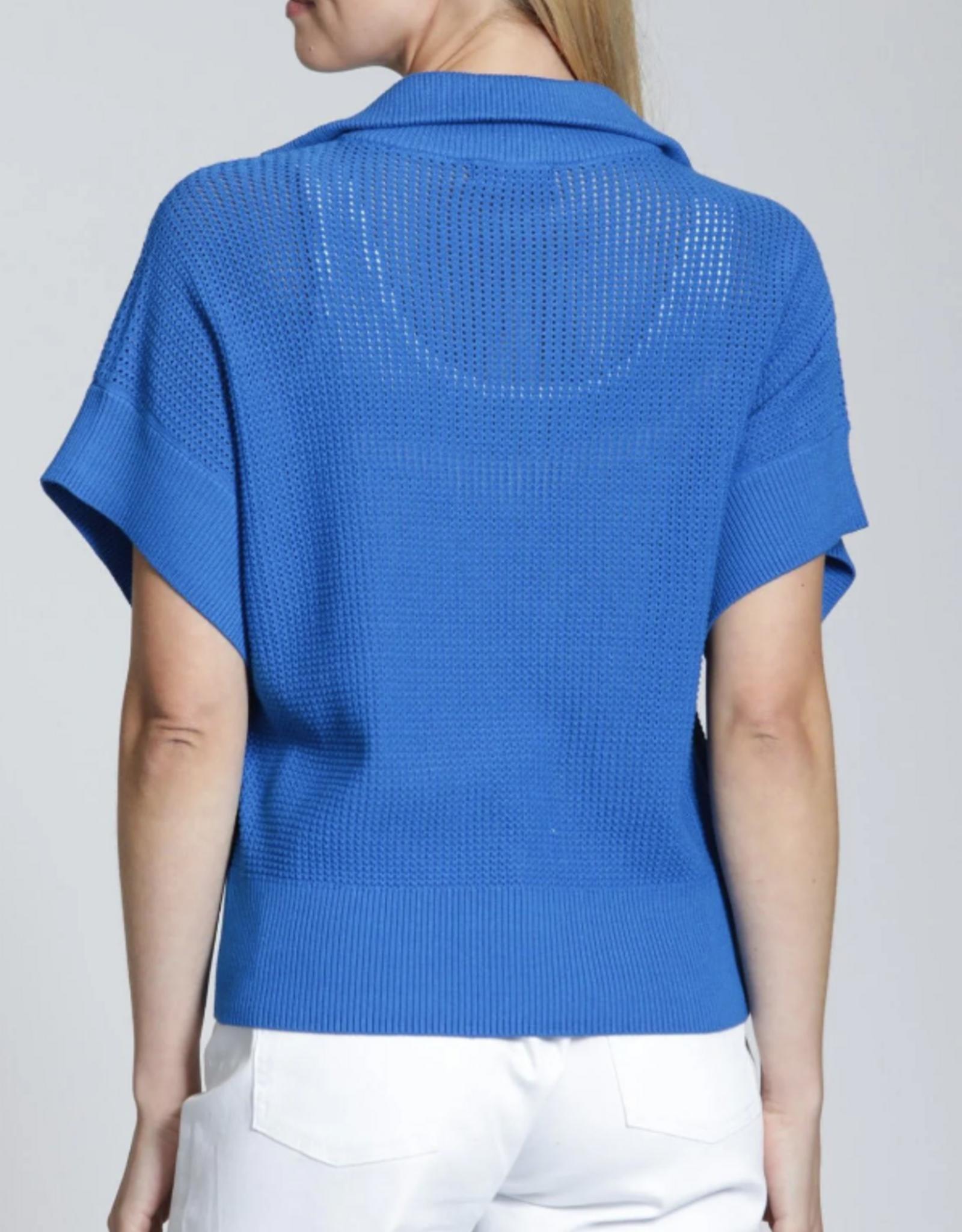 APNY APNY SW166 Cobalt Blue 1/2 Zip 3/4 Sleeve Open Knit Sweater Top