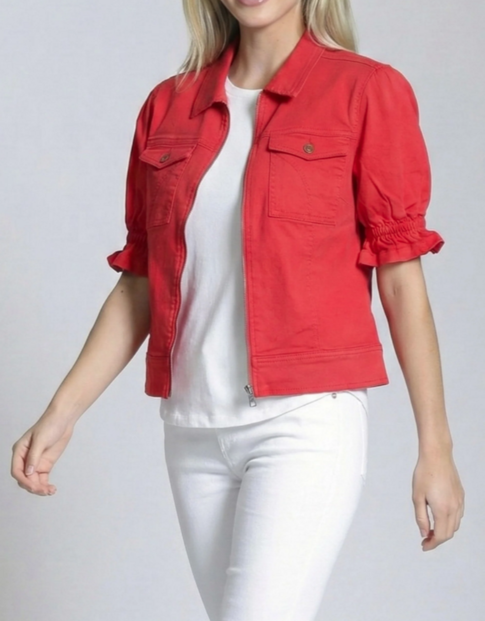 APNY APNY C93 Red Zip Front 3/4 Flounce Sleeve Jacket