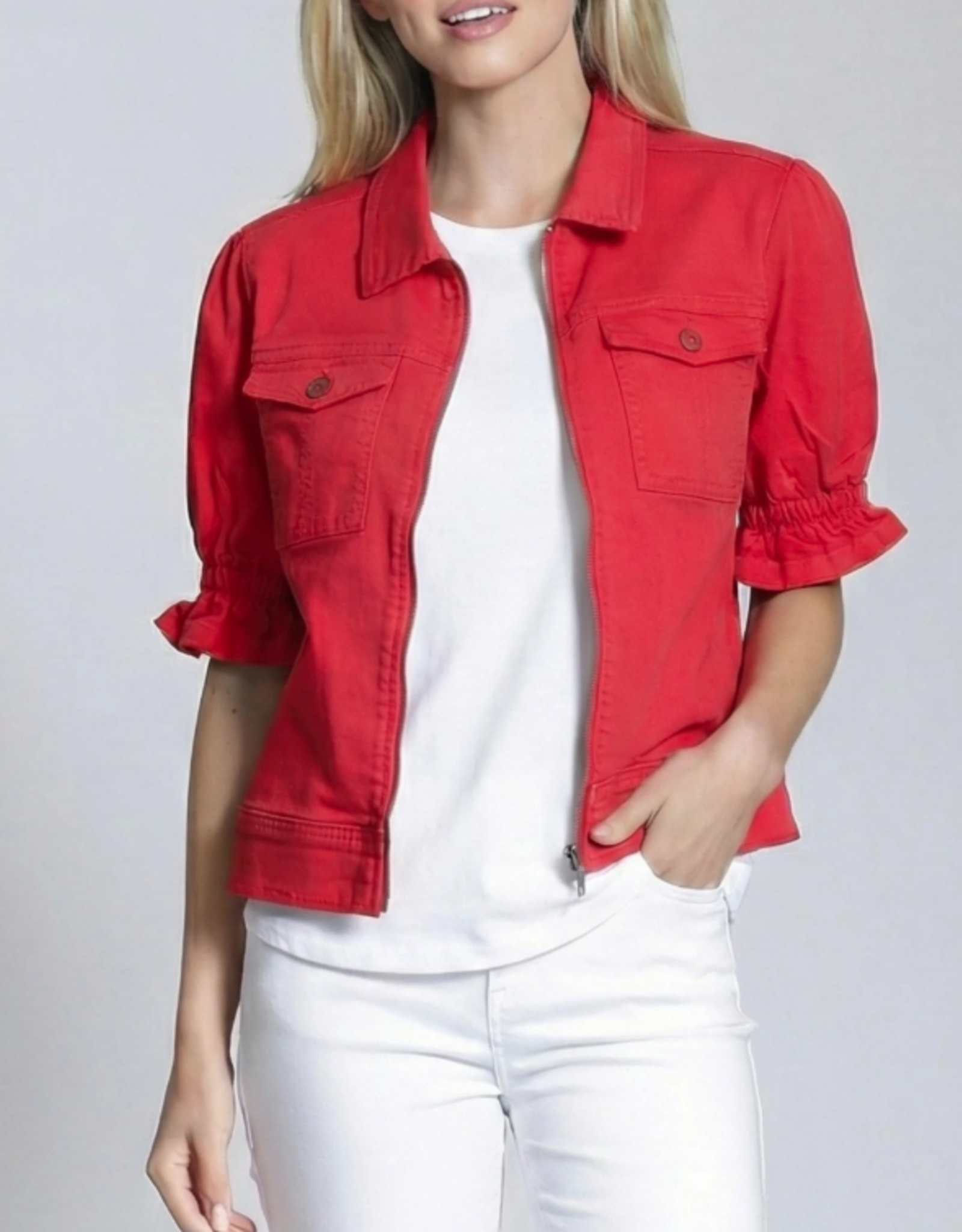 APNY APNY C93 Red Zip Front 3/4 Flounce Sleeve Jacket