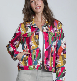 APNY APNY Hibiscus Multi Button Front Long Sleeve Denim Jacket