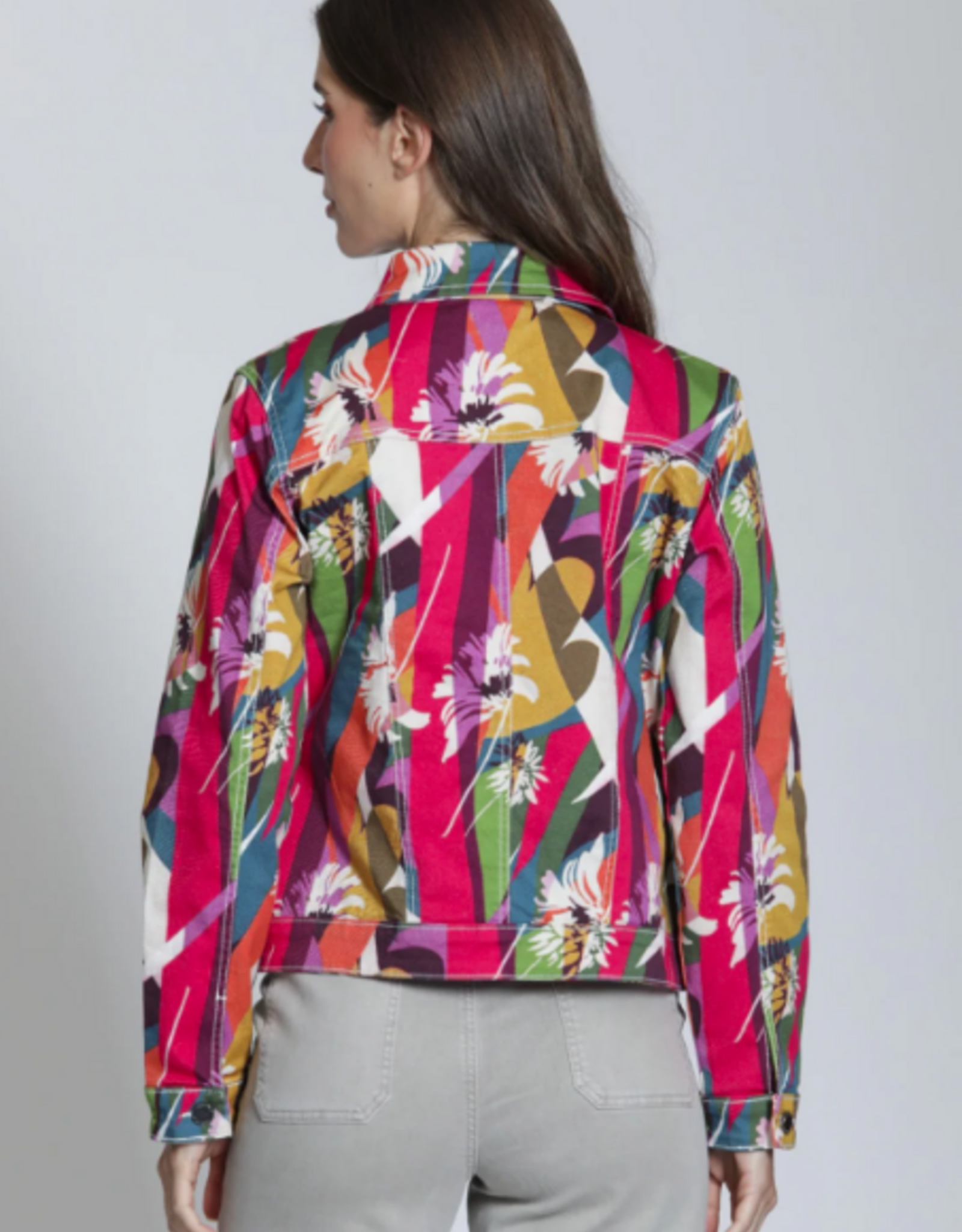 APNY APNY B18A2 Hibiscus Multi Button Front Long Sleeve Denim Jacket