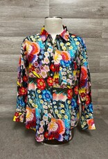 APNY APNY T19P Blue Multi Floral Print Button-Up Long Sleeve Top