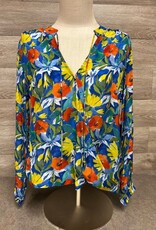 APNY APNY B-57P Blue Multi Floral Print V-Neck Long Sleeve Top w/Tassels