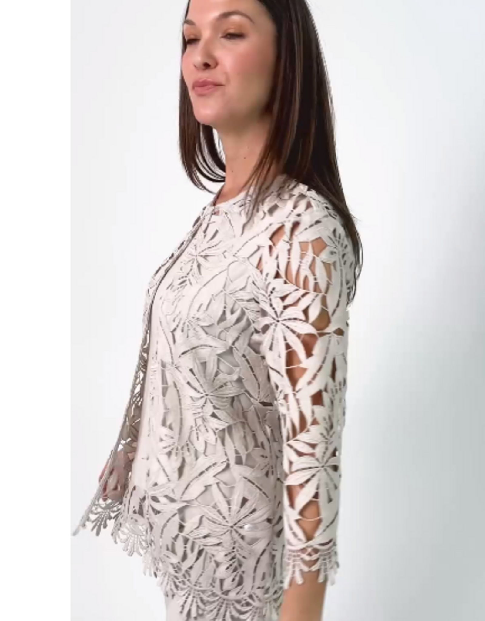 Joseph Ribkoff Joseph Ribkoff 262096 Moonstone Embroidered Floral Open-Front Cardigan