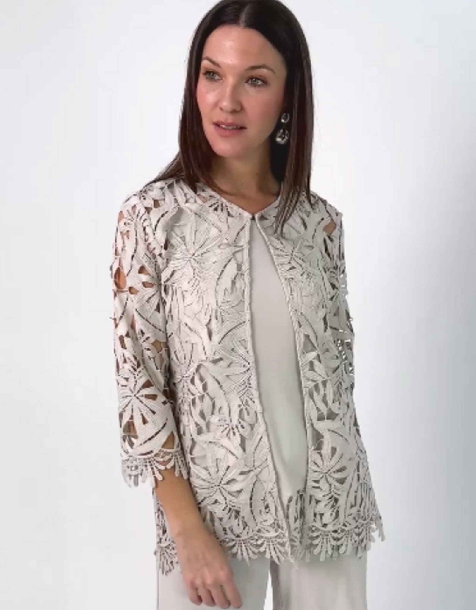 Joseph Ribkoff Joseph Ribkoff 262096 Moonstone Embroidered Floral Open-Front Cardigan