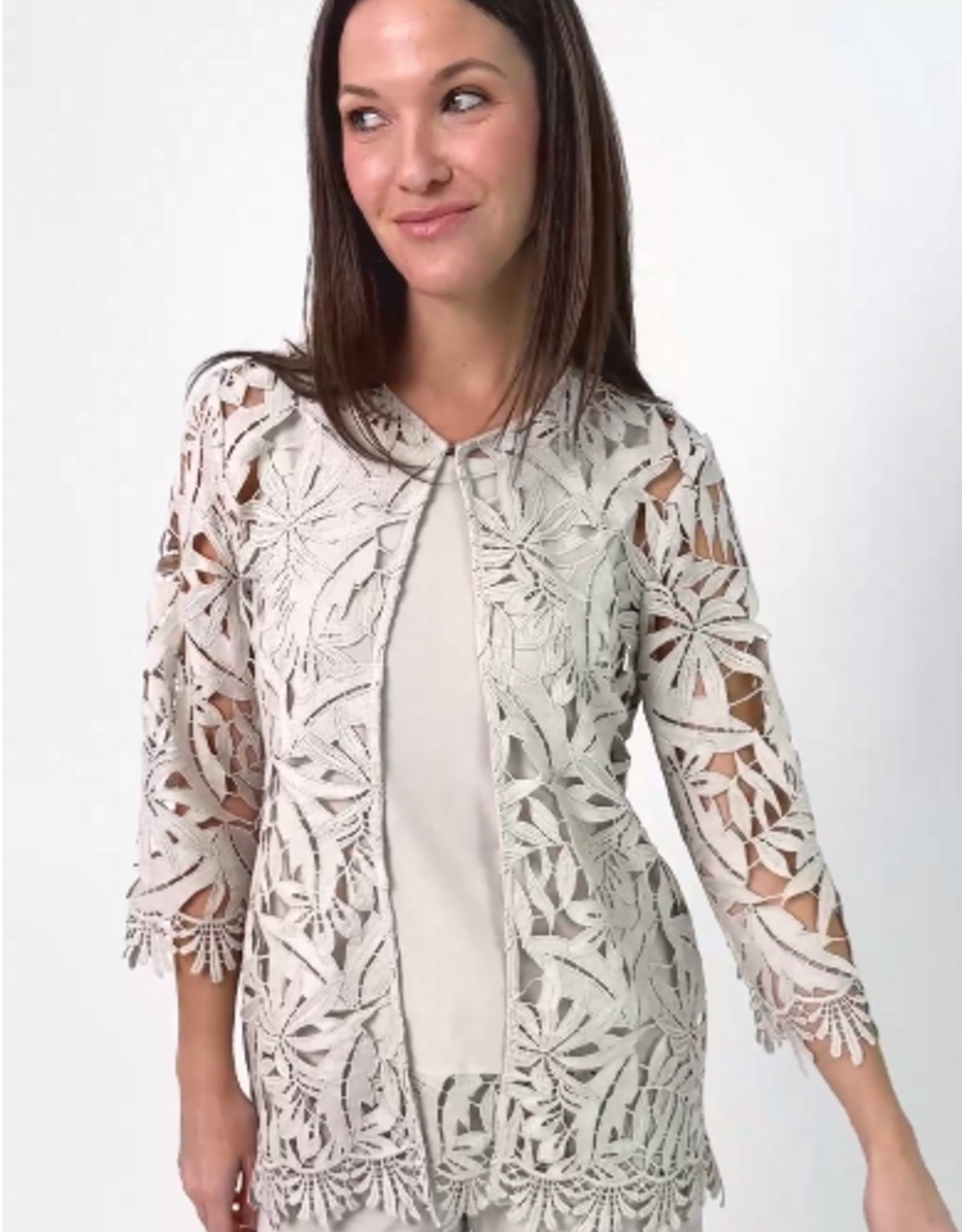 Joseph Ribkoff Joseph Ribkoff 262096 Moonstone Embroidered Floral Open-Front Cardigan
