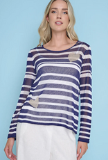 Picadilly Picadilly ZE174FG Navy/White Stripe Hearts Round Neck L/S Mesh Top