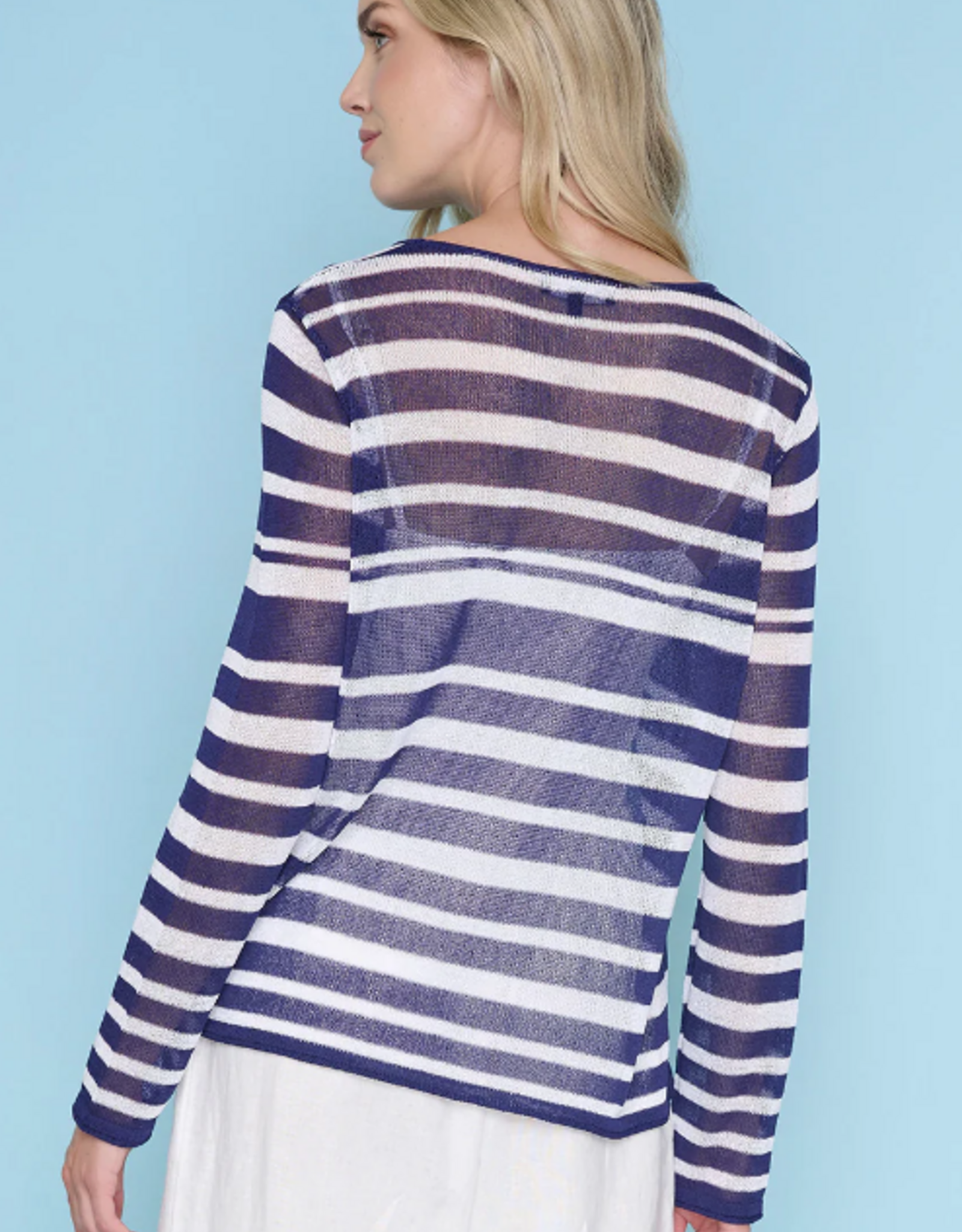 Picadilly Picadilly ZE174FG Navy/White Stripe Hearts Round Neck L/S Mesh Top