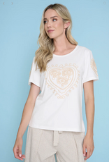 Picadilly Picadilly ZR743JV Ivory/Beige Round Neck S/S Yarn-Embroidered Top