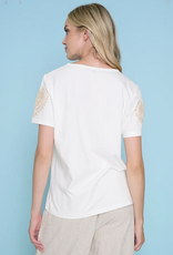 Picadilly Picadilly ZR743JV Ivory/Beige Round Neck S/S Yarn-Embroidered Top