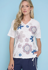Picadilly Picadilly ZC283IB Sand Dollar Floral Print V-Neck S/S w/Side Tie Top