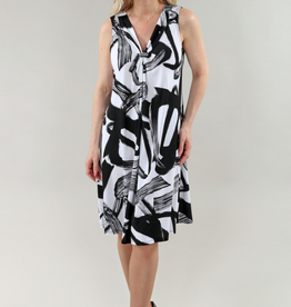 Michael Tyler Michael Tyler Black/White Paint Strokes V-Neck Sleeveless Dress