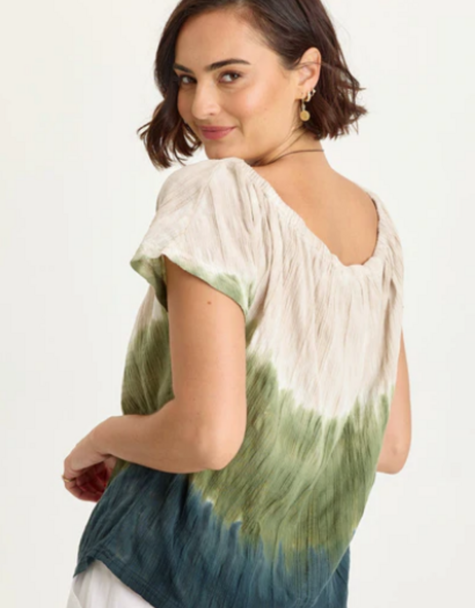 Wearables Wearables 14879WB Tricolor/Green Selda Textured Gauze Cinched Top