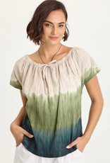 Wearables Wearables 14879WB Tricolor/Green Selda Textured Gauze Cinched Top