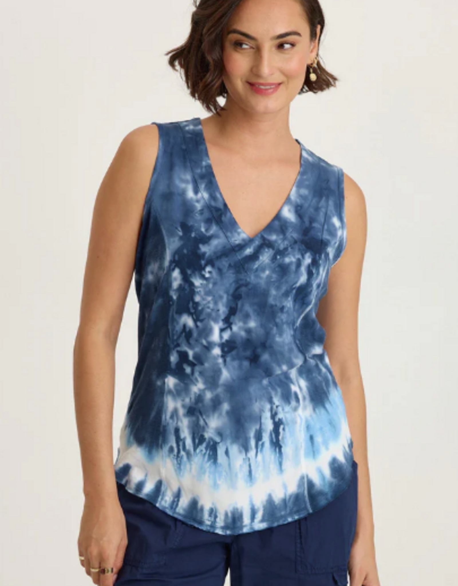 Wearables Wearables 14884WB Navy/Vanilla Twill/Jersey V-Neck Sleeveless Top