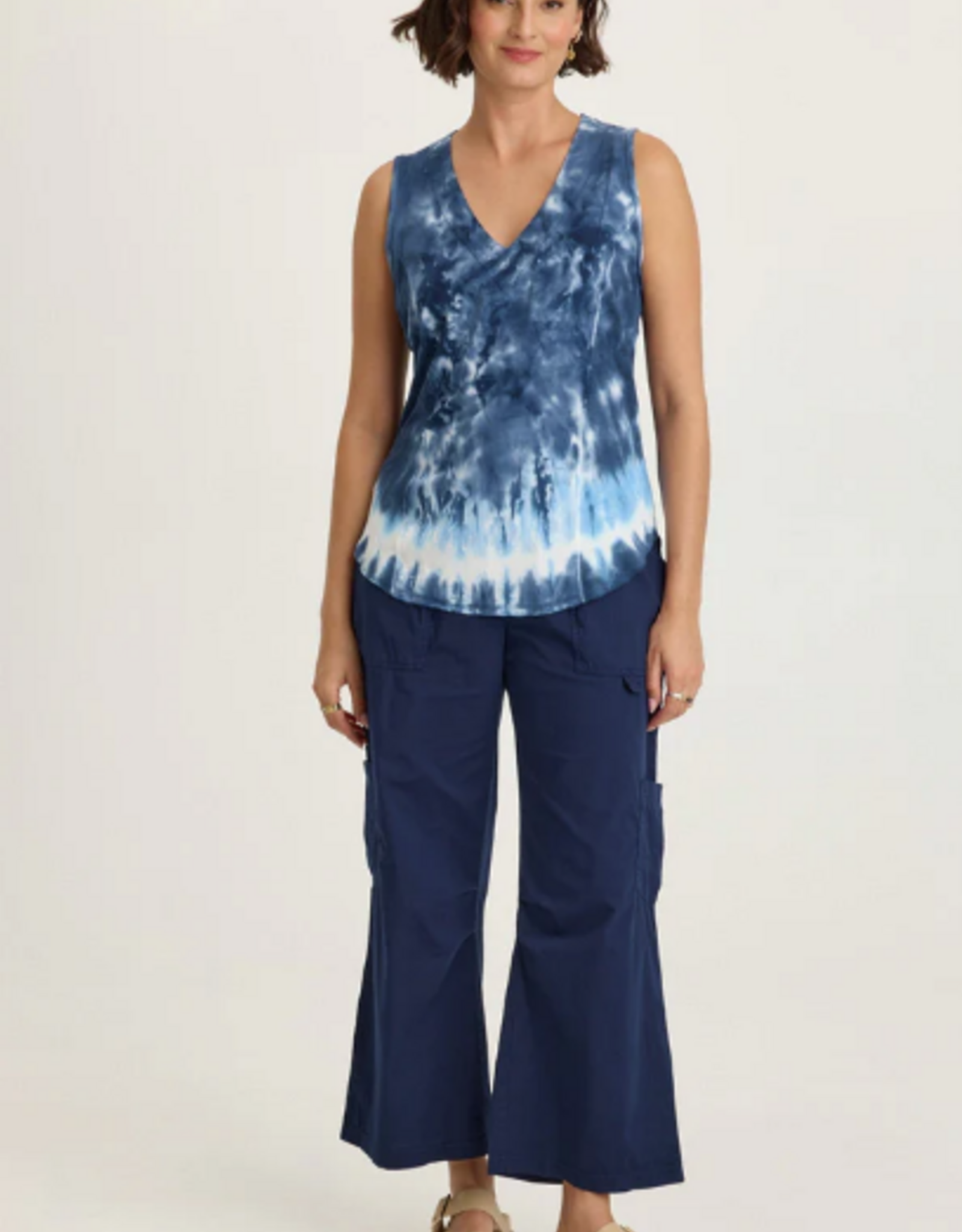 Wearables Wearables 14884WB Navy/Vanilla Twill/Jersey V-Neck Sleeveless Top