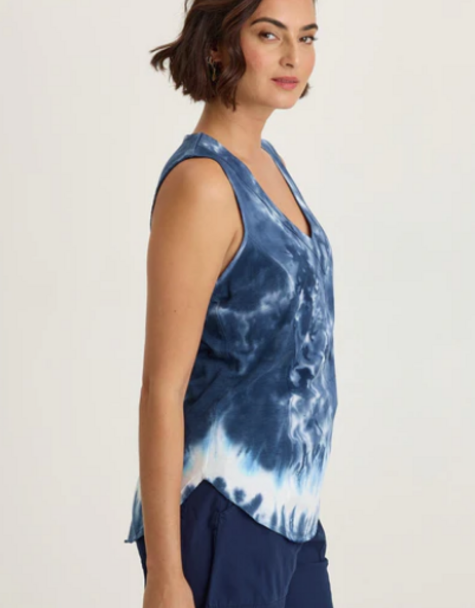 Wearables Wearables 14884WB Navy/Vanilla Twill/Jersey V-Neck Sleeveless Top
