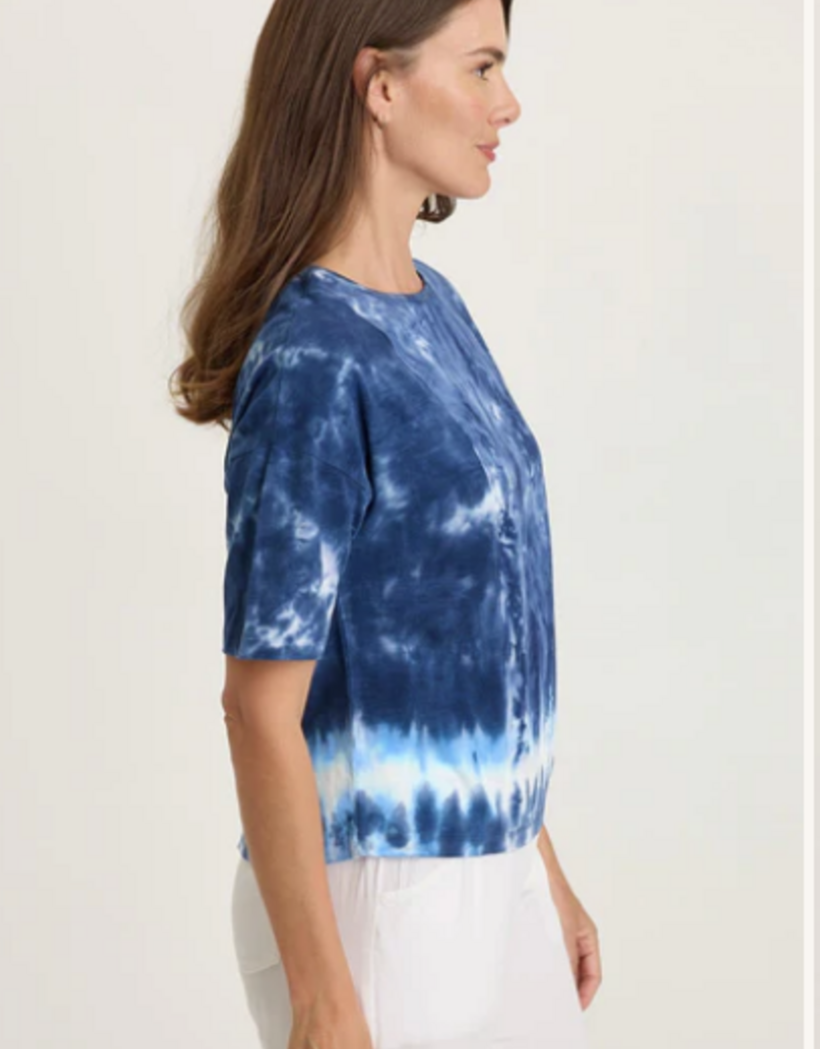 Wearables Wearables 14885WB Navy/Vanilla Twill/Jersey Boat Neck Short Sleeve Top