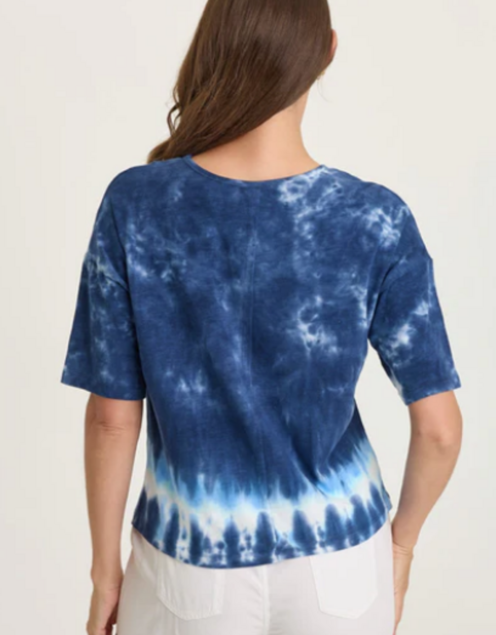 Wearables Wearables 14885WB Navy/Vanilla Twill/Jersey Boat Neck Short Sleeve Top