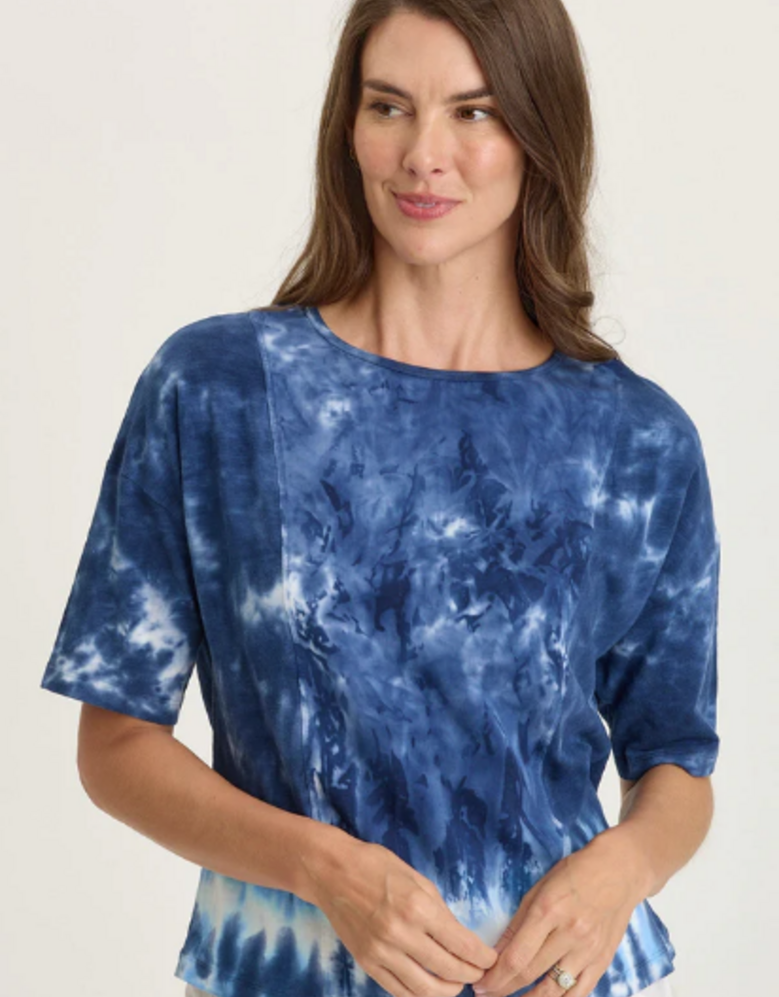 Wearables Wearables 14885WB Navy/Vanilla Twill/Jersey Boat Neck Short Sleeve Top