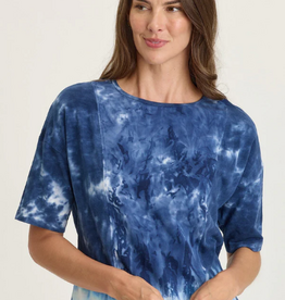 Wearables Wearables Navy/Vanilla Twill/Jersey Boat Neck Short Sleeve Top