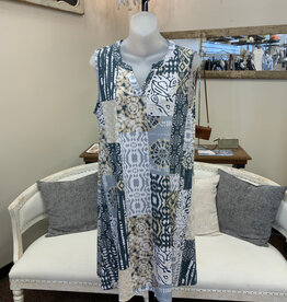 L.Hamrick Links 6407 Grey/Tan Patch Print V-Neck Sleeveless Dress