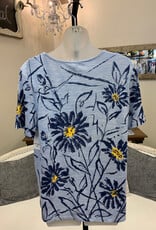 L.Hamrick Southern Lady 44B2 Blue Stripe Daisy Print Round Neck S/S Top