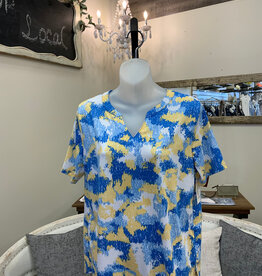 L.Hamrick Southern Lady 43Y3 Blue/Yellow Santiago Breeze V-Neck S/S Top