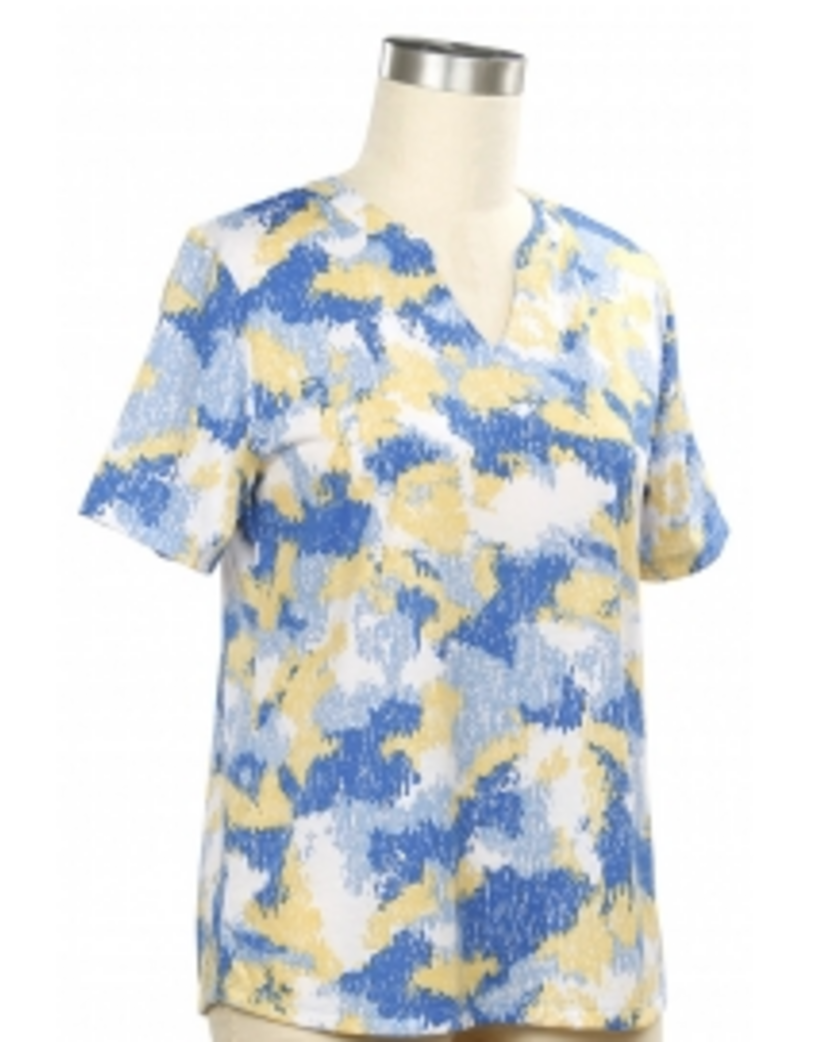 L.Hamrick Southern Lady  Blue/Yellow Santiago Breeze V-Neck S/S Top
