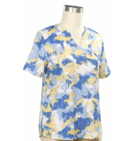L.Hamrick Southern Lady Blue/Yellow Santiago Breeze V-Neck S/S Top