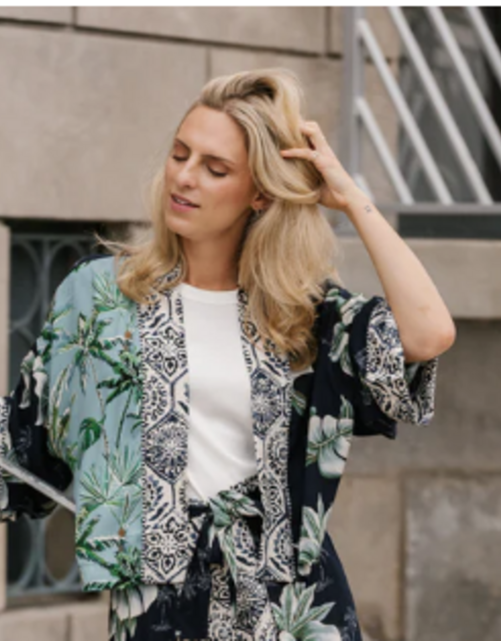 Shannon Passero Shannon Passero Palm Print Open Front  S/S Crop Cardigan