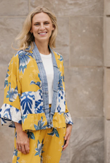 Shannon Passero Shannon Passero Yellow Palm Print Open Front  S/S Crop Cardigan