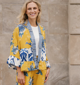 Shannon Passero Shannon Passero Yellow Palm Print Open Front  S/S Crop Cardigan